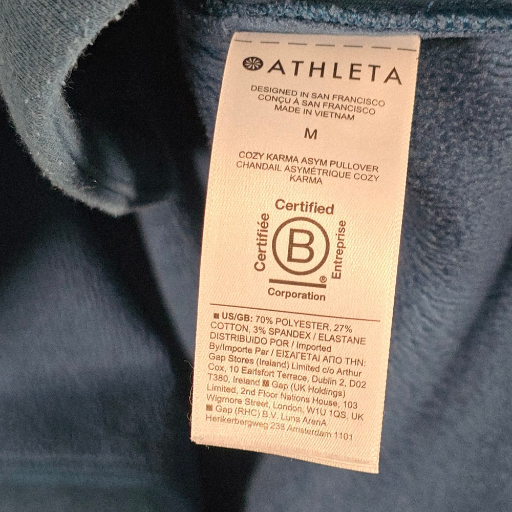 Athleta Cozy Karma Asym Pullover Teal Blue Fleece Sweatshirt Size Medium - Picture 9 of 11